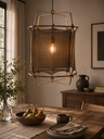 Lampara colgante decorativa Z1 Black, cuerpo de bambu negro y cobertor cachemira de seda oscura, 67cm diam X 96cm alt, 1XE26.