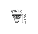 Bombillo LED tipo GU10 / MR16, Ø50 x 50 mm, 7.7W nominal / 8W, 629LM, 2700K, CRI ≥80. 220-240V, 50/60Hz, ángulo de apertura 60°, factor de potencia 0.5, acabado Black + Black