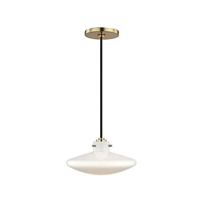Lámpara colgante Nemo, pantalla de cristal blanco con detalle en dorado, 1XG9. Aged Brass