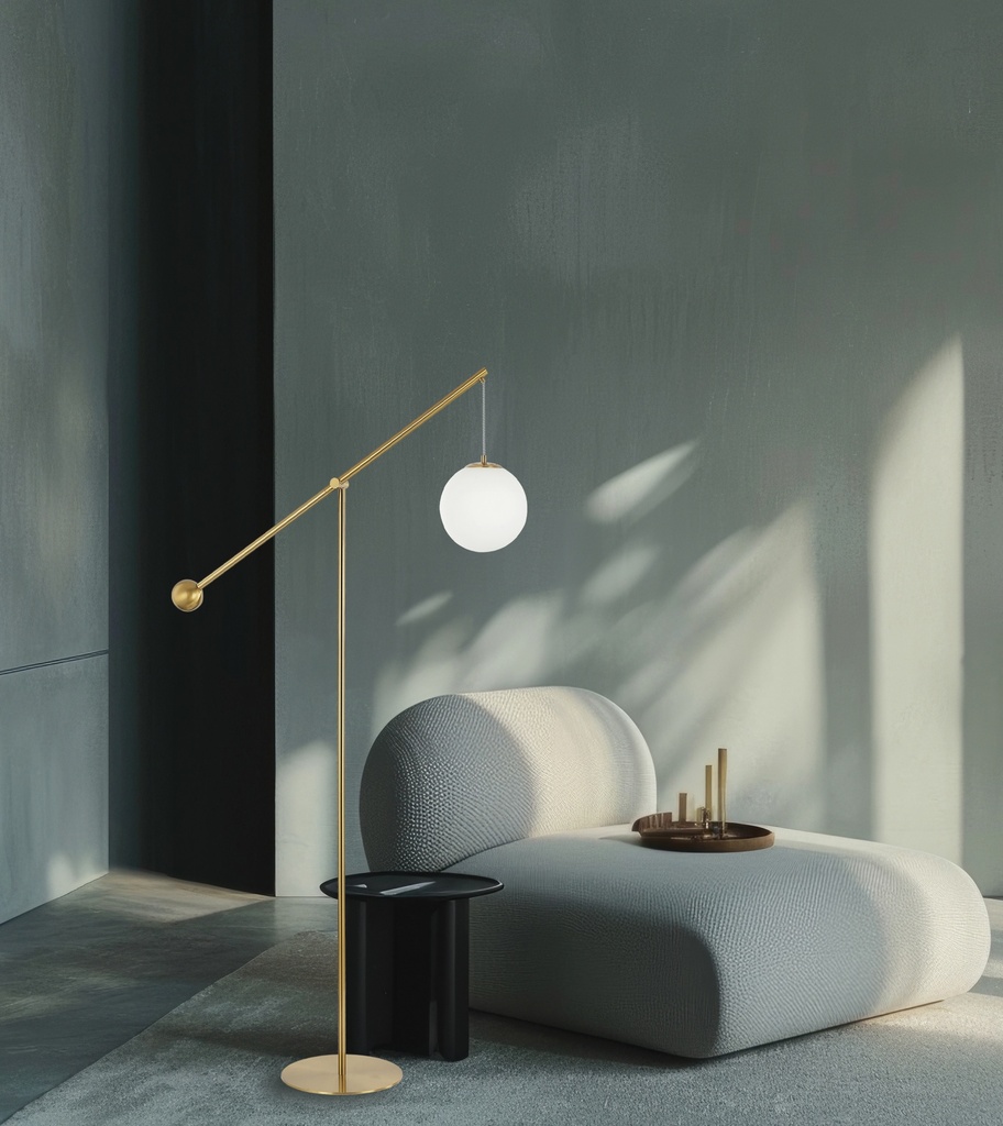 Luminaria de Pie, Height 66.75" x Width 12", 1LT Incandescent Floor Lamp, dorada / Opal Glass 