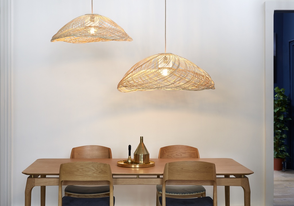 Luminaria decorativa colgante de rattan, M, para bombillo E27