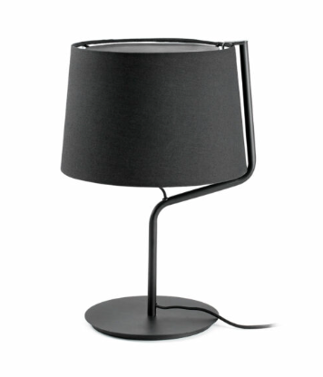 Berni table lamp, 1 x E27 bulb (not included), custom beige shade, black body.