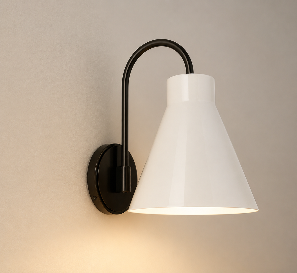 CUSTOM decorative wall sconce, E26 base bulb (bulb not included), metal shade. Bronze finish.