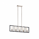 Chandelier lineal Forge de 5 luces, con 5 placas de vidrio texturizado con patrones únicos y un marco negro con detalles en níquel pulido