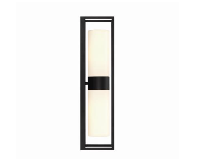 Aplique de pared Ren-2 para exterior cristal blanco con estructura negra, E26