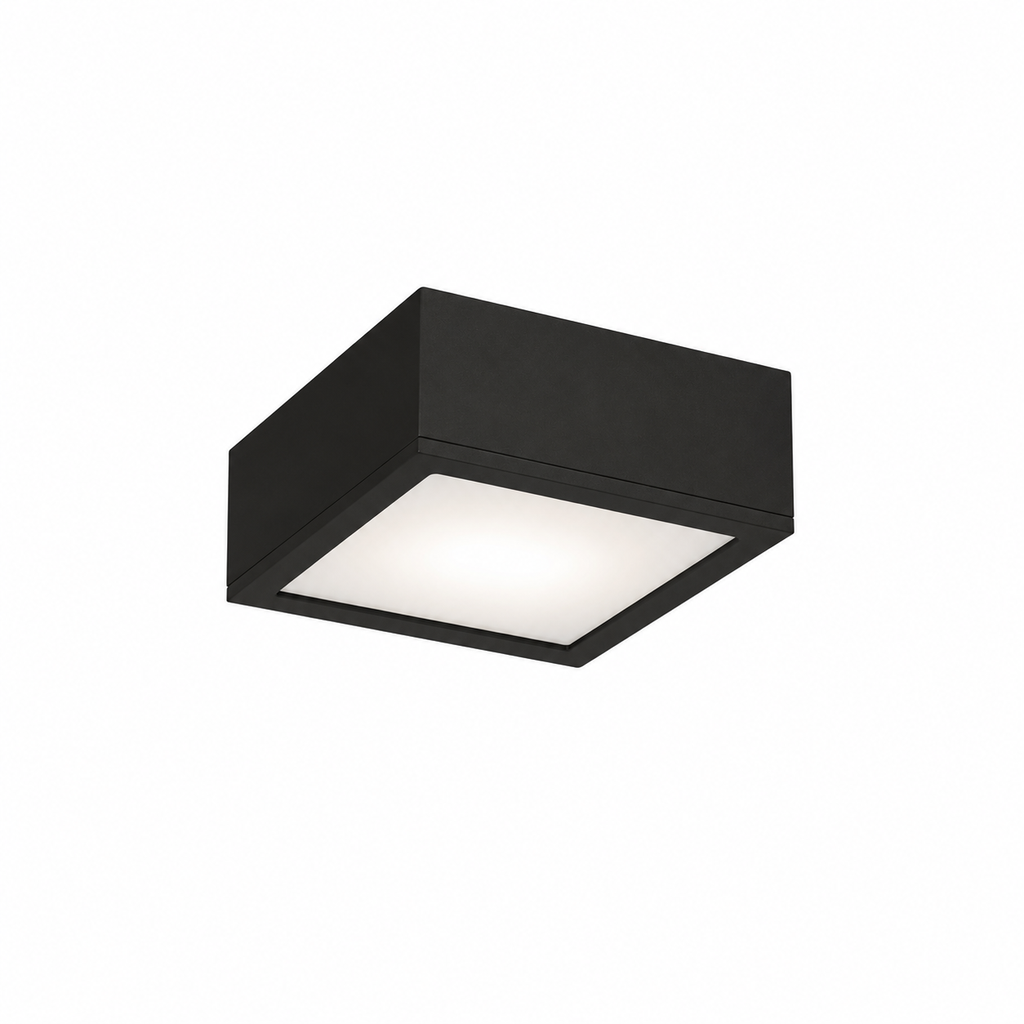 Decorative ceiling or wall surface-mounted luminaire, integrated LED, 10" x 10" x 4", 30W, 1875LM, 3000K, CRI 90, beam angle not specified. DIM: ELV 100-10% / 0-10V 100-5%, 120 VAC / 120-277 VAC, Wet Location / IP65, ETL / cETL / Title 24 JA8-2016 certification.