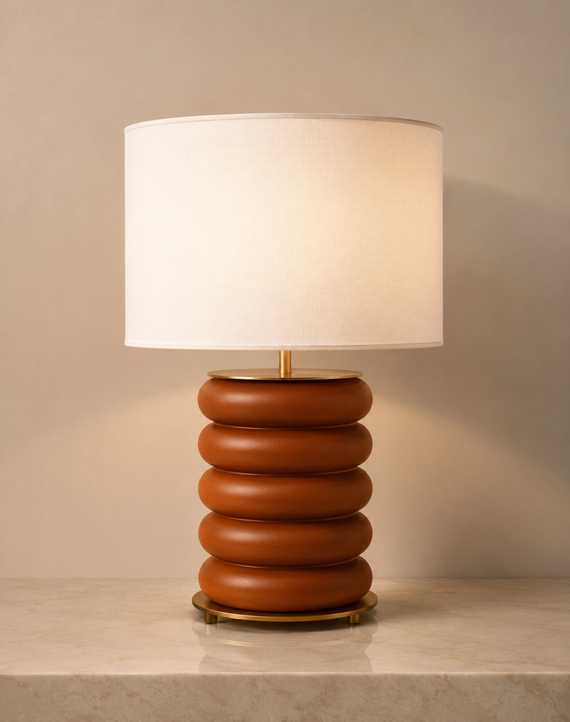 Decorative / table luminaire, Ø400 x 529 mm, with metal and hand-painted ceramic construction, OROM / terracotta finish. Lamp not included. Shade included