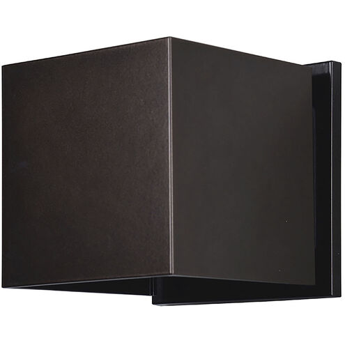 Outdoor wall sconce, integrated LED, 4.75" width x 4.75" height x 5" extension, 6W, 312LM, 3000K, CRI 90. NON-DIM, 120V, Wet Location, BRZ / Bronze finish, aluminum construction, UL (US/Canada) Listed.