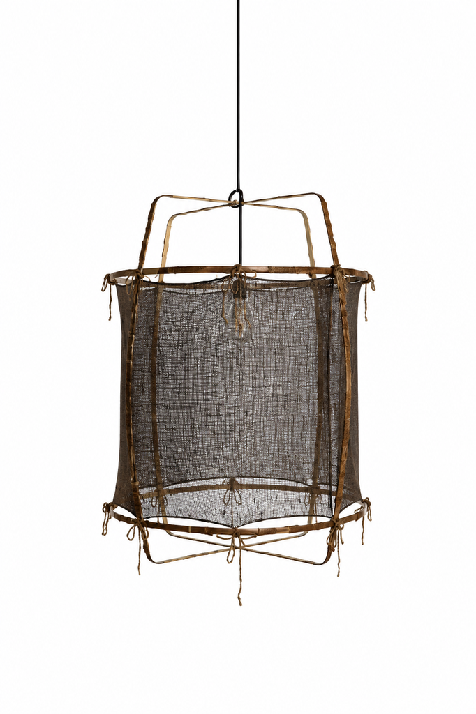 Lampara colgante decorativa Z1 Black, cuerpo de bambu negro y cobertor cachemira de seda oscura, 67cm diam X 96cm alt, 1XE26.