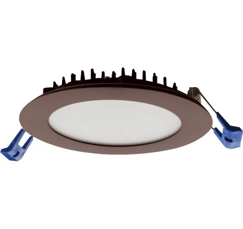 Luminaria LED de panel redondo ultraslim ELCO de 4", 12W, 3000K y 750 lm, con acabado bronce.