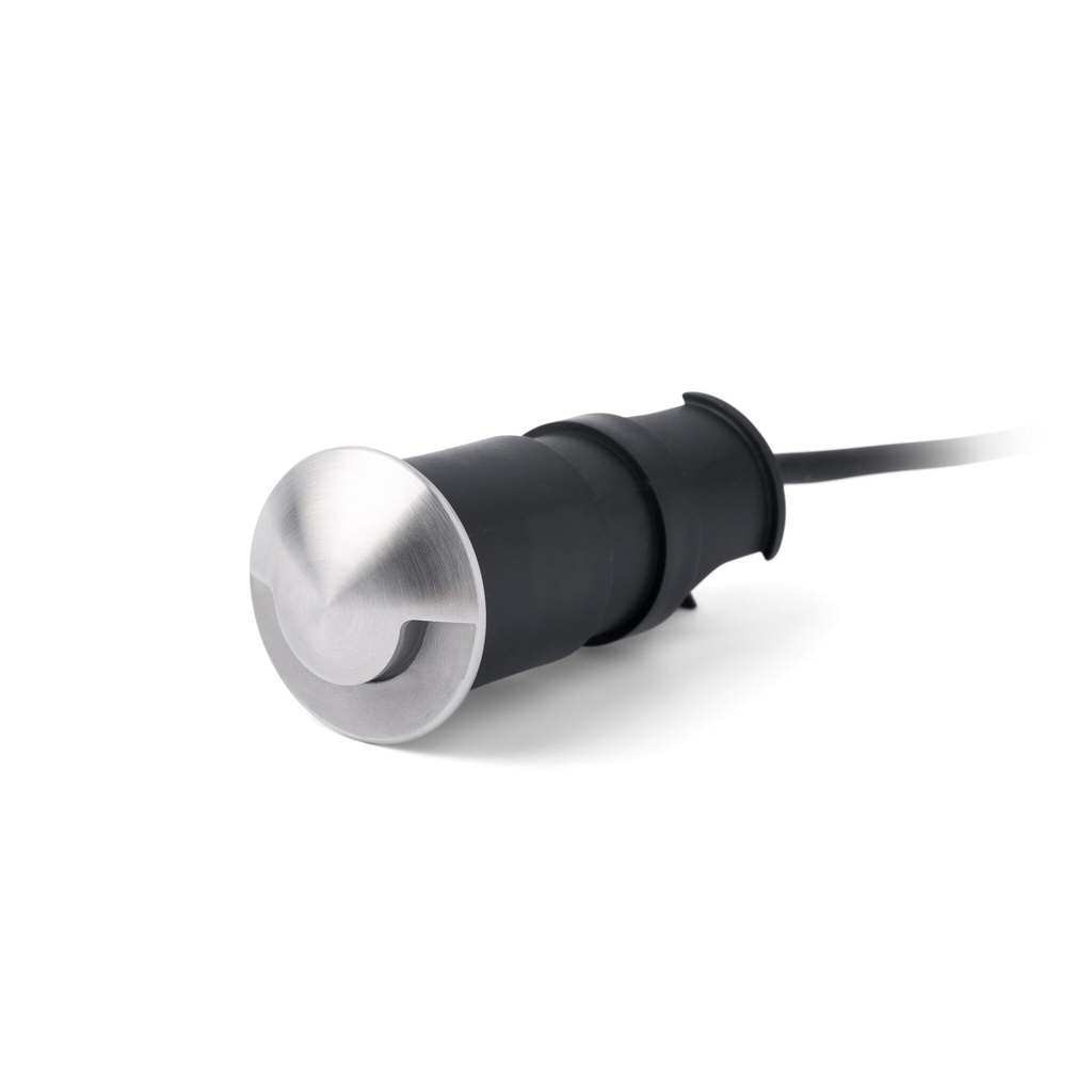 Outdoor recessed floor or wall luminaire, Ø45 x 90 mm, integrated 3W COB LED, 18.7LM, 3000k, CRI >80. 24VDC, 120° beam angle, indirect lighting, IP67, Class III, suitable for seaside areas.