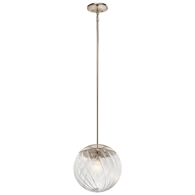 Lámpara colgante de 1 luz Amaryliss, pantalla tipo globo de cristal transparente. Polished Nickel