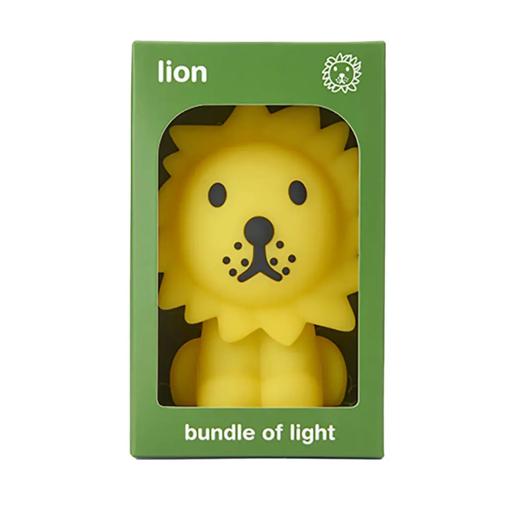 Mini lion-shaped light, Bundle of Light LION, made of soft silicone, BPA-free, includes an on/off switch, automatically turns off after 15 minutes, CR2032 cell battery included, 8 x 8 x 11 cm, 2700K LED.