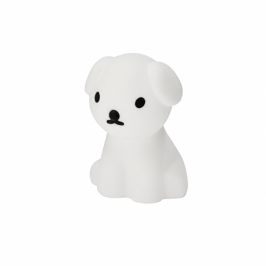 ortable Snuffy dog-shaped night light crafted from high-quality soft BPA-free silicone. Features a warm 2700K LED light source delivering up to 100 lumens with 6 adjustable brightness levels.
