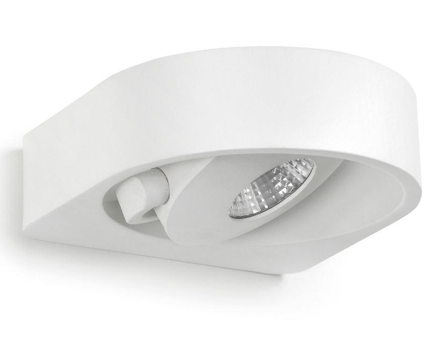 ALIYA wall light with an integrated 5W COB LED, 3000K color temperature, and white finish.